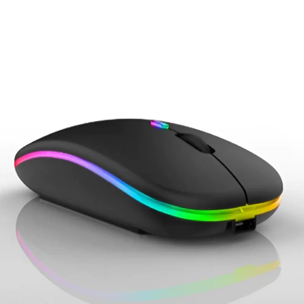 Mouse sem fio recarregável 2,4 GHz com LED RGB para home office.