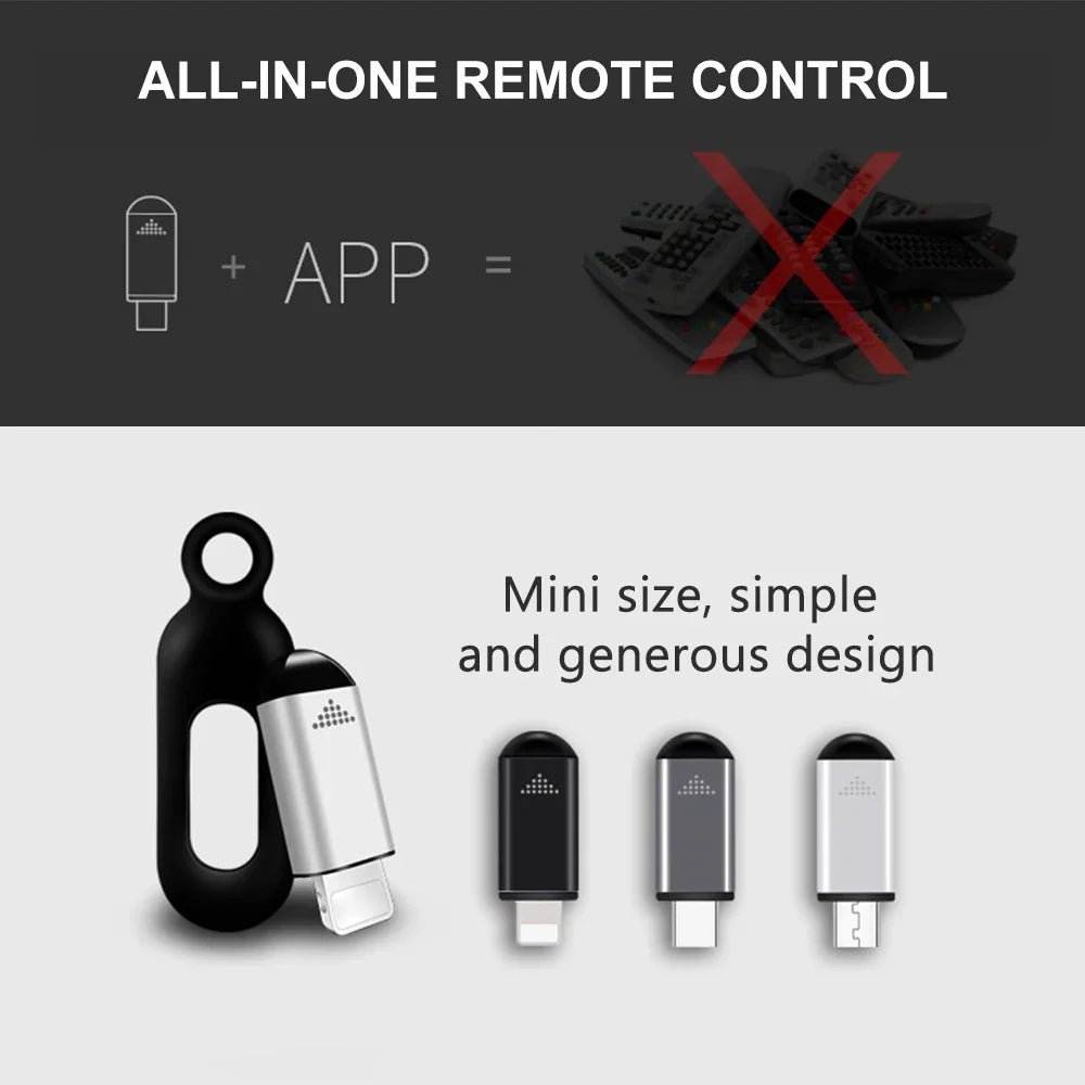 Mini controle remoto para iOS, Smartphone, TV, Ar Condicionado ,Ventilador e Câmera.