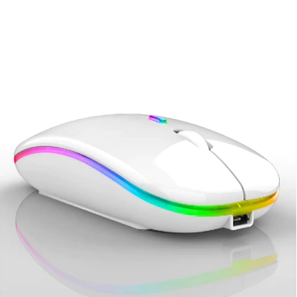 Mouse sem fio recarregável 2,4 GHz com LED RGB para home office.