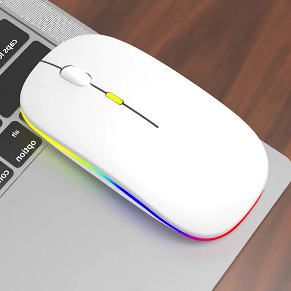 Mouse sem fio recarregável 2,4 GHz com LED RGB para home office.