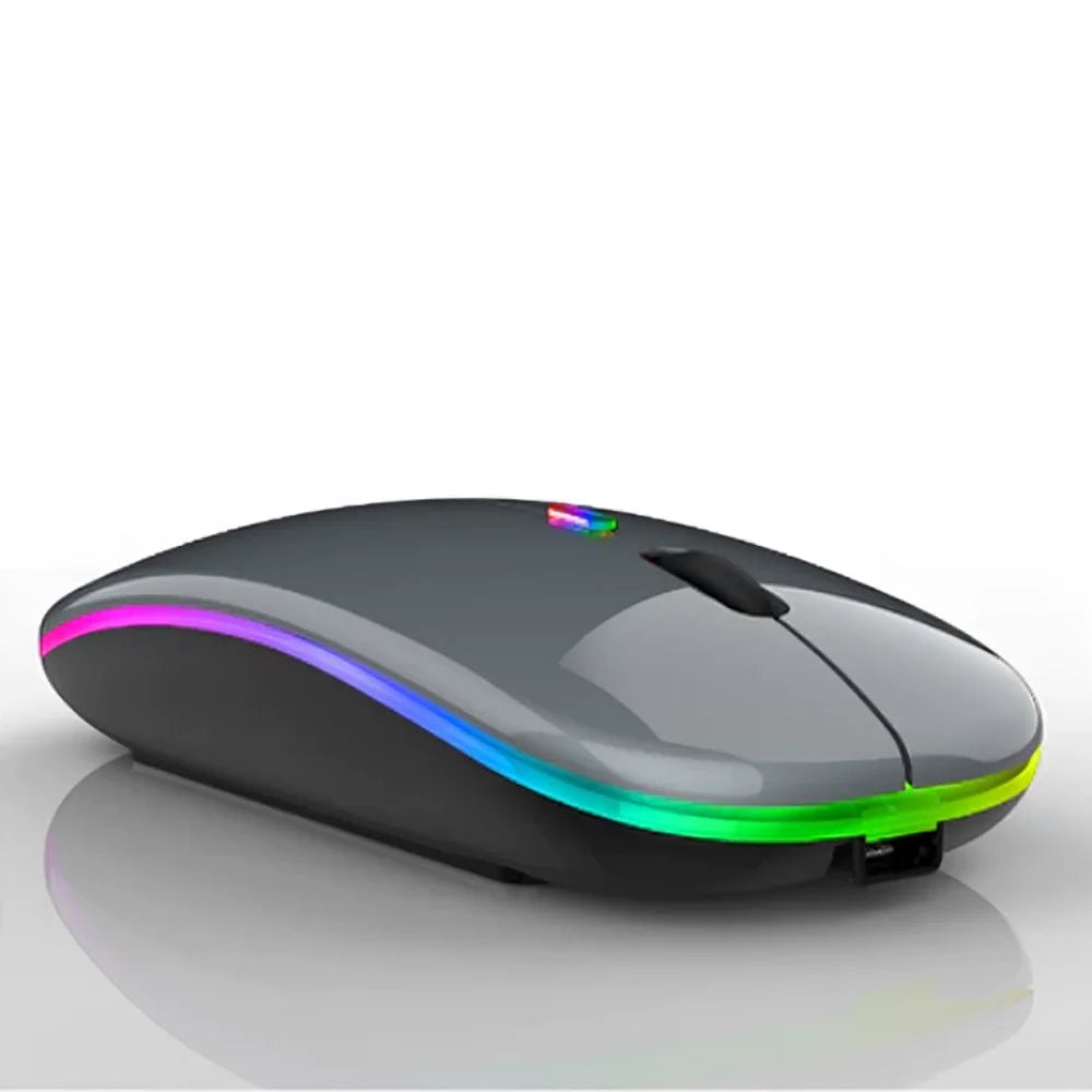 Mouse sem fio recarregável 2,4 GHz com LED RGB para home office.