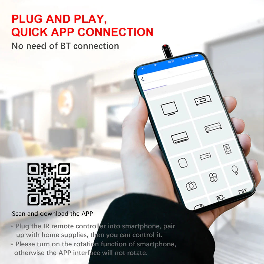 Mini controle remoto para iOS, Smartphone, TV, Ar Condicionado ,Ventilador e Câmera.